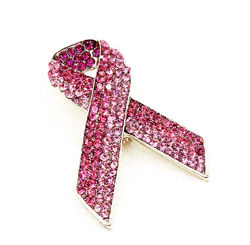 Breast Cancer Awareness Ribbon Brooch - Light & Dark Pink - Click Image to Close